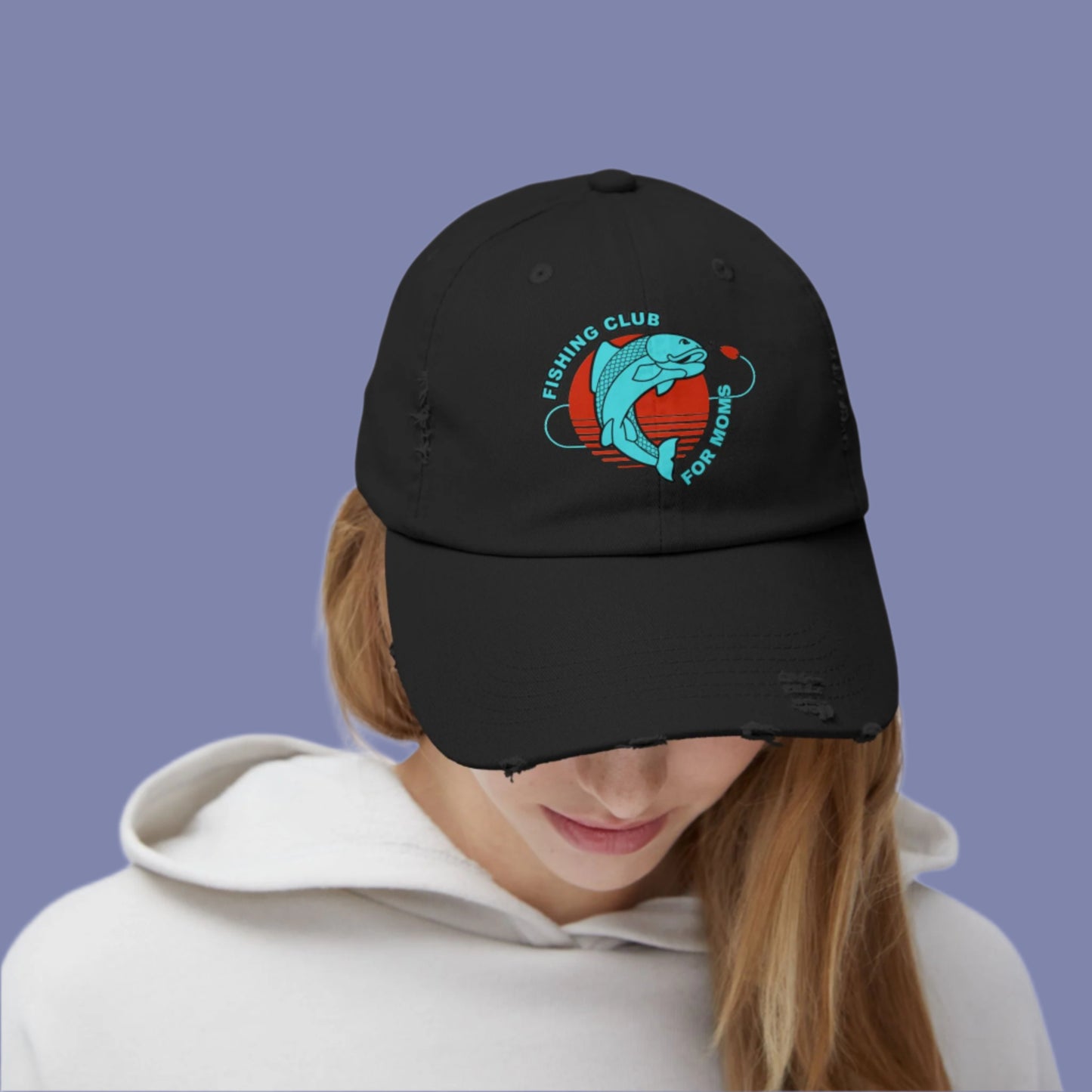 Fishing Club Distressed Cap for Moms Trendy Unisex Hat
