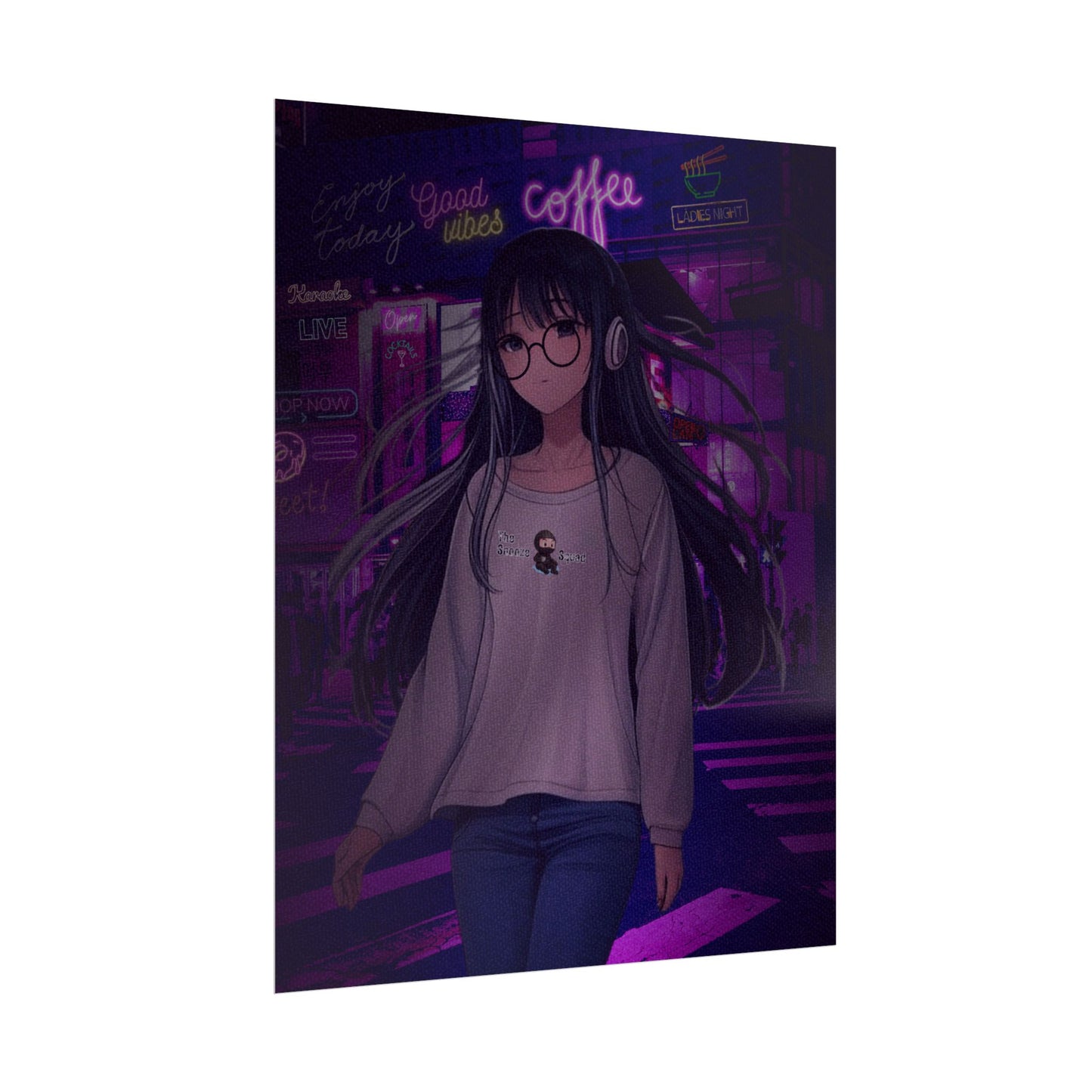 Vibrant Anime Wall Art Poster - 'Good Vibes' Coffee Shop Design
