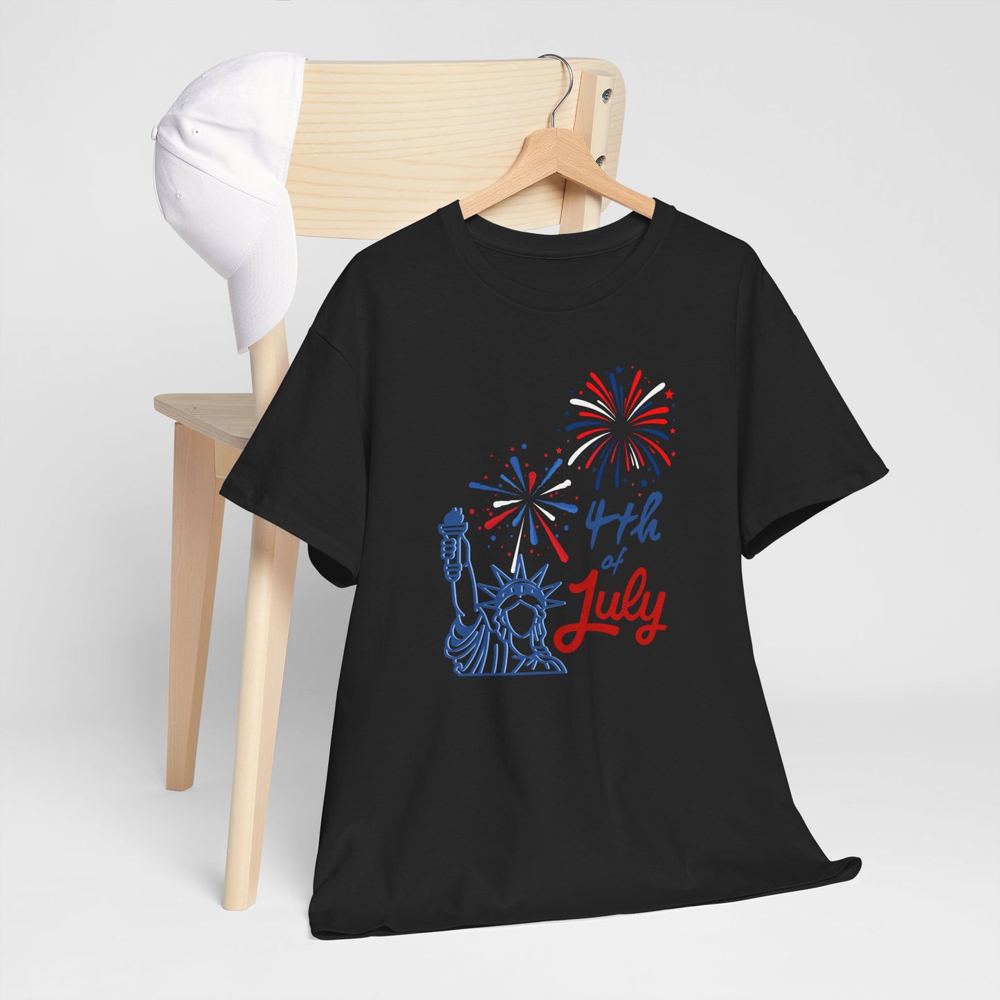 Patriotic 4th of July Tee, Unisex Heavy Cotton T-Shirt, Summer BBQ Style, Independence Day Celebration Shirt, Fireworks Graphic Tee