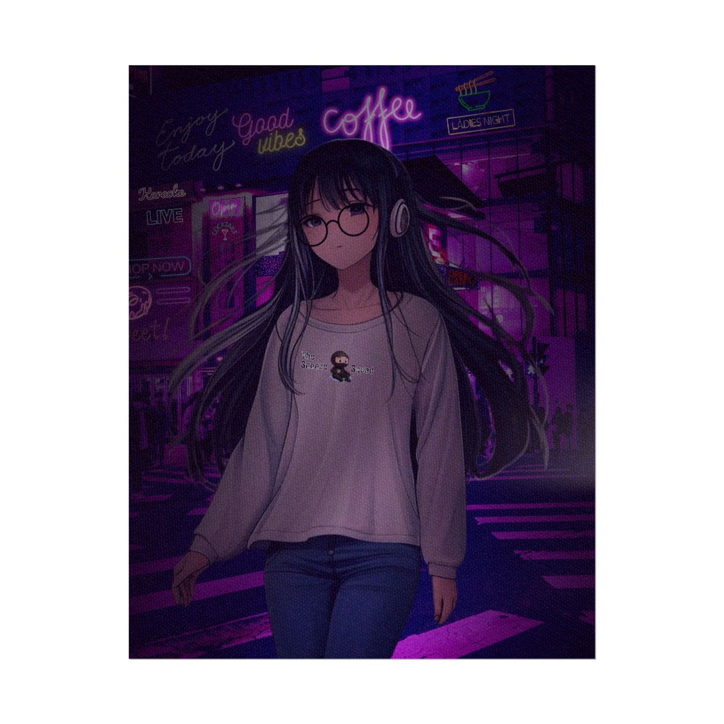 Vibrant Anime Wall Art Poster - 'Good Vibes' Coffee Shop Design