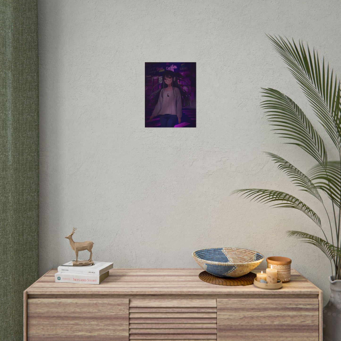 Vibrant Anime Wall Art Poster - 'Good Vibes' Coffee Shop Design