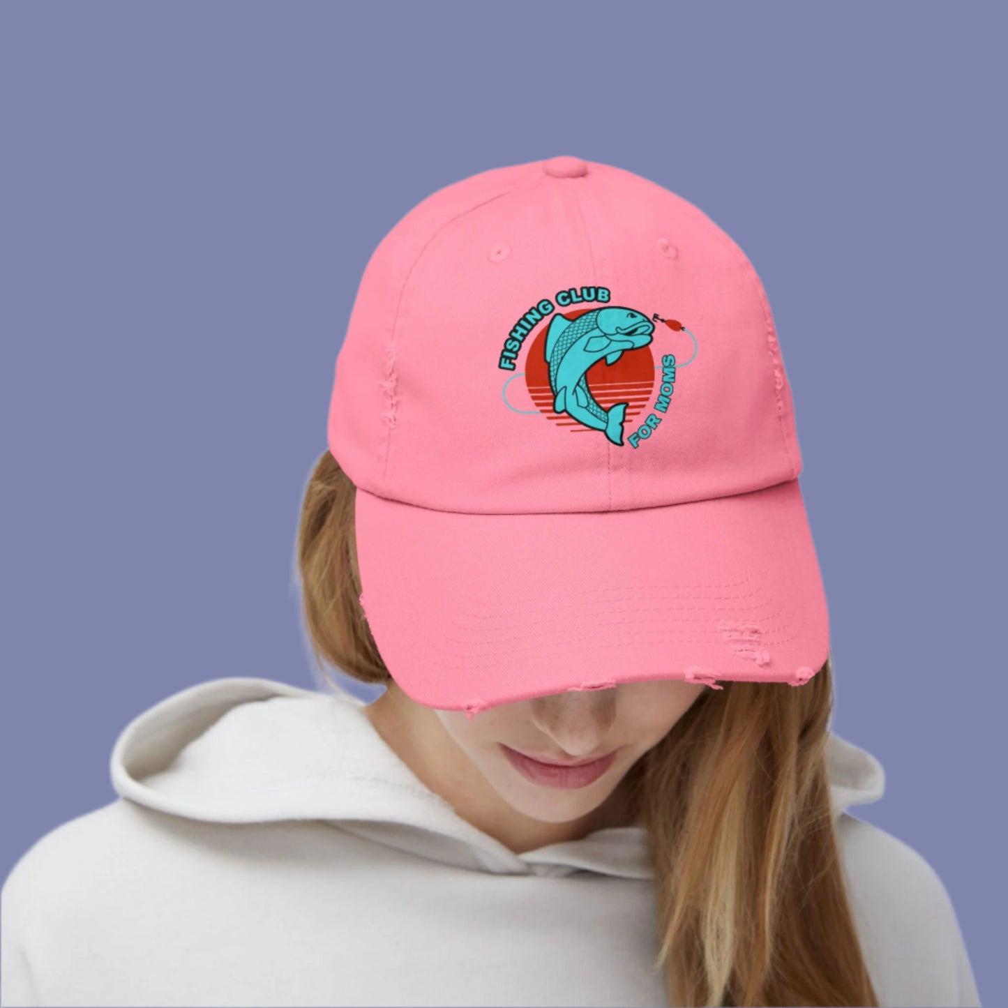 Fishing Club Distressed Cap for Moms Trendy Unisex Hat
