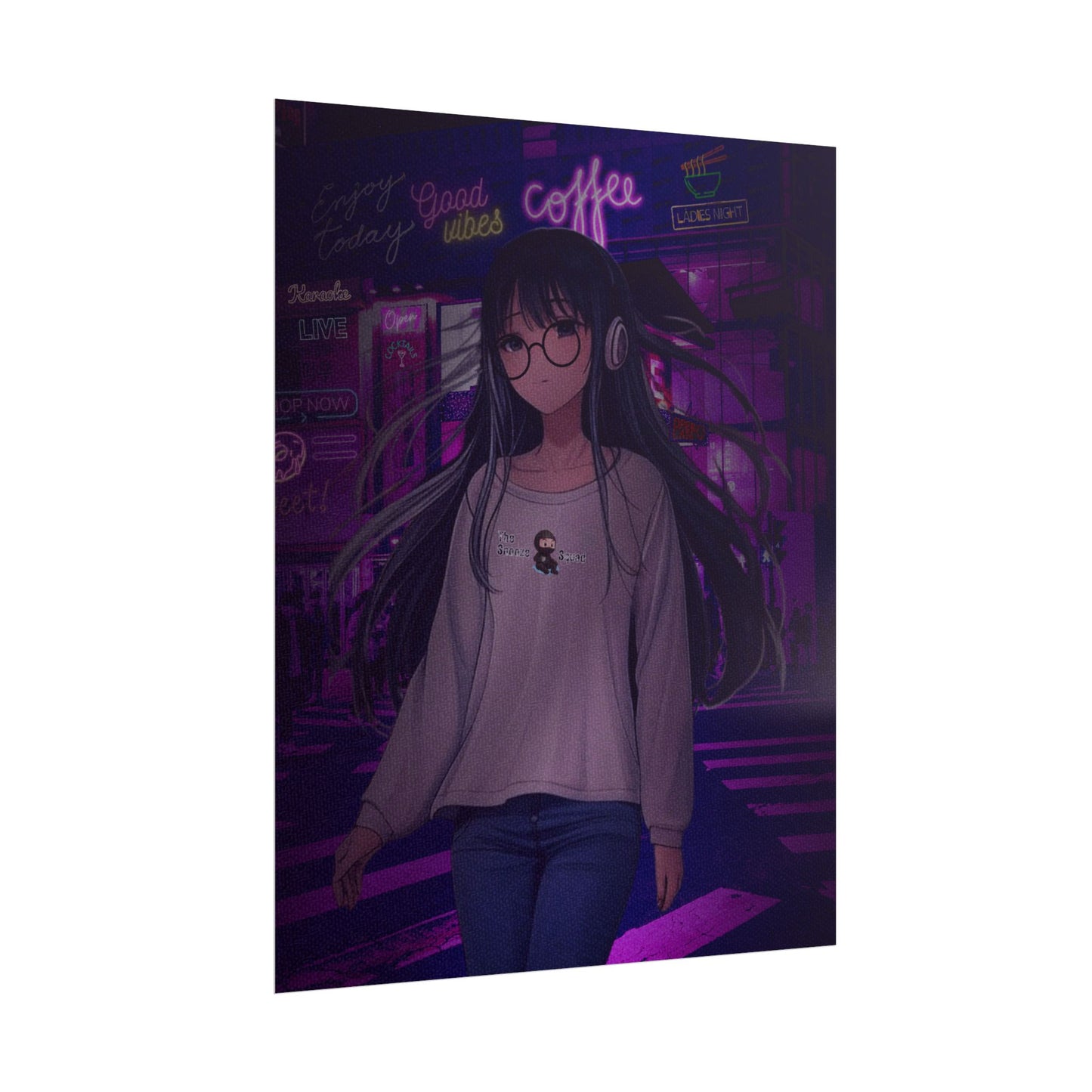 Vibrant Anime Wall Art Poster - 'Good Vibes' Coffee Shop Design