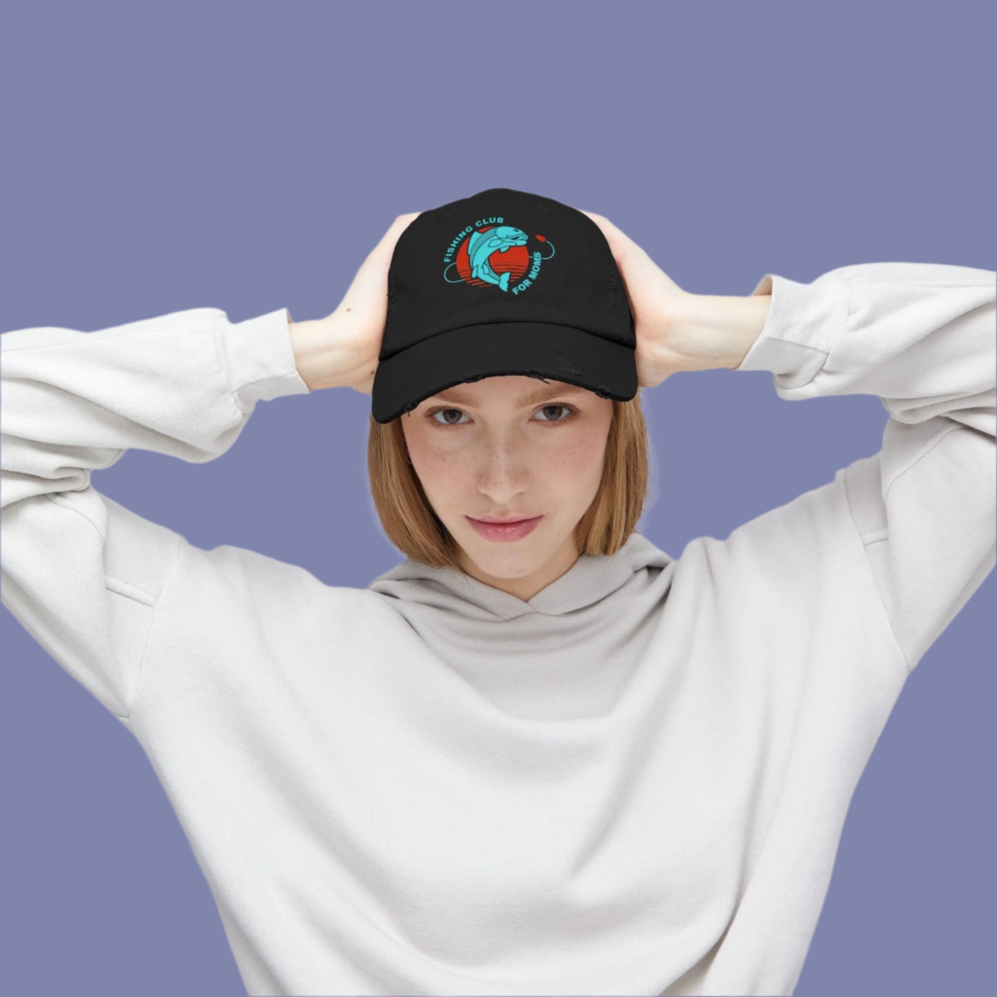 Fishing Club Distressed Cap for Moms Trendy Unisex Hat