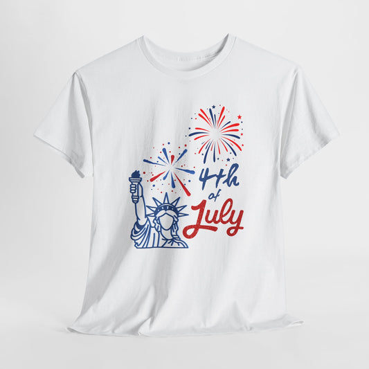 Patriotic 4th of July Tee, Unisex Heavy Cotton T-Shirt, Summer BBQ Style, Independence Day Celebration Shirt, Fireworks Graphic Tee